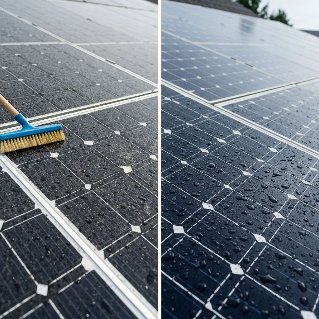 Before and after solar panel cleaning